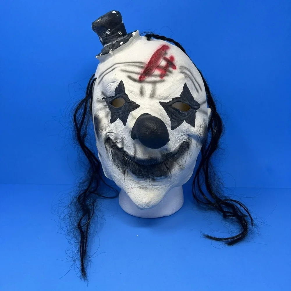 Halloween Evil Clown Scary Mask Carnival Prop Black White Costume-‎ Adult Size